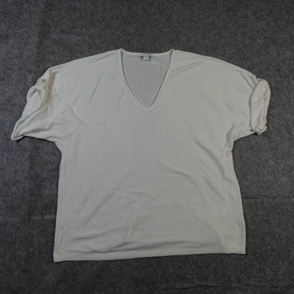 J. Jill Top Womens Medium V-Neck Knit Blouse White Short Sleeve Sheer Beachy - Picture 1 of 10